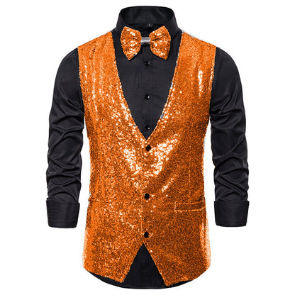 Herren Paillettenweste Glitzer mit Fliegenband Elegant