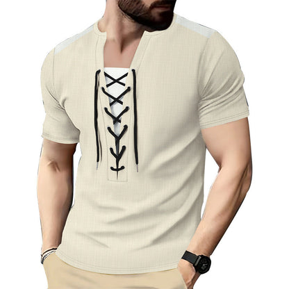 Herren T-Shirt Kurzarm Henley atmungsaktiv Schnürdetail