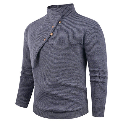 Herren Strickpullover Asymmetrisch Holzknöpfe Modern
