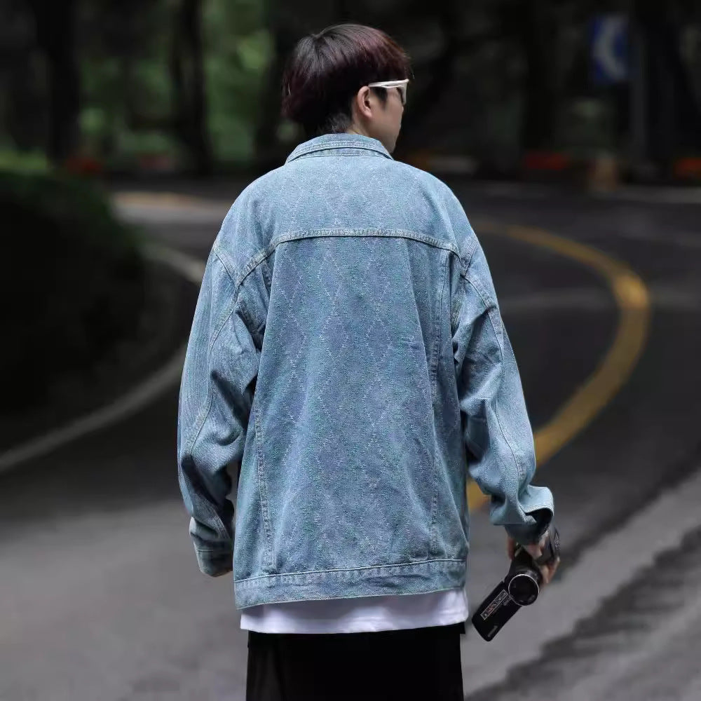 Herren Denimjacke Bunt Ethno Design Reißverschluss