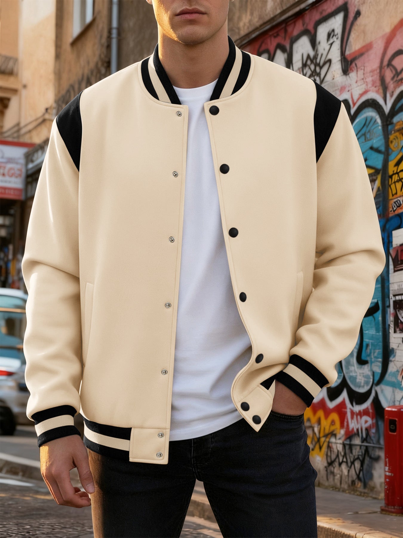 Herren Baseballjacke Sportlich Trendig Schwarz
