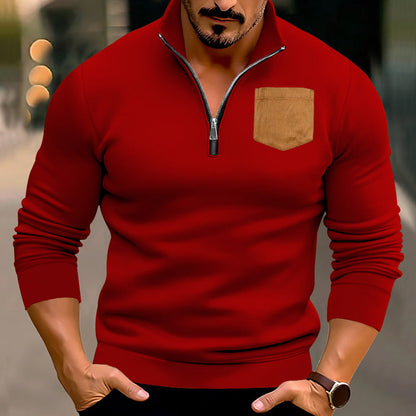 Herren Pullover Leder Dekoration Hochkragen Modern