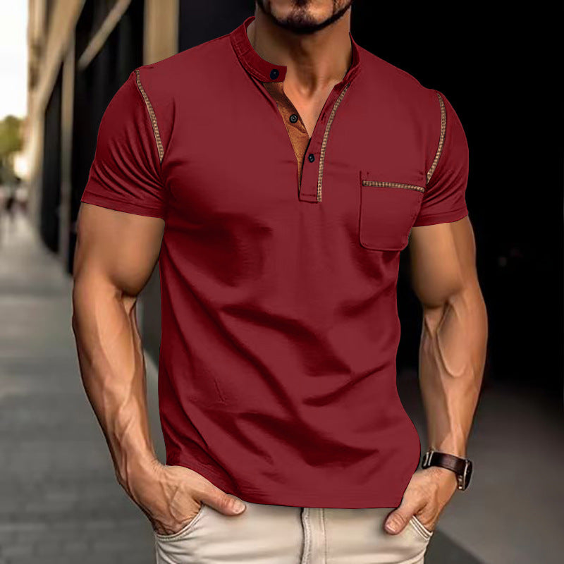 Herren Kurzarm-Shirt mit Kontraststreifen und Brusttasche Modern