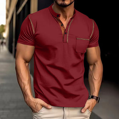 Herren Kurzarm-Shirt mit Kontraststreifen und Brusttasche Modern
