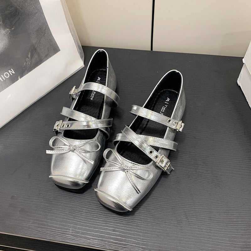 Damen Ballerinas Bequem Verstellbar Mit Schleife
