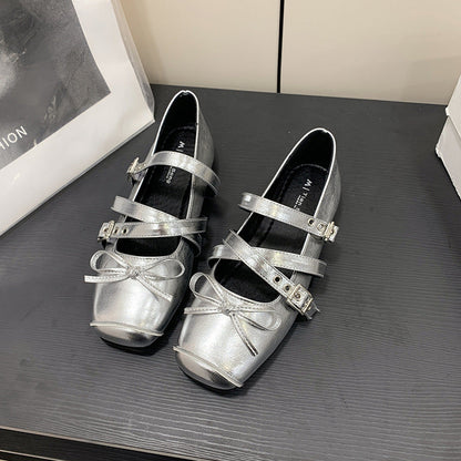 Damen Ballerinas Bequem Verstellbar Mit Schleife