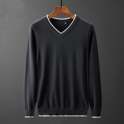 Herren Pullover V-Ausschnitt Mit Kontrastkragen Modern