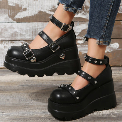 Damen Plateau Pantoletten Modisch Schnalle Nieten Damenschuhe
