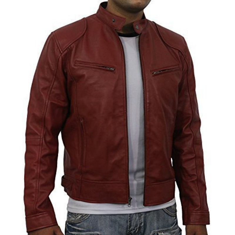 Herren Lederjacke Biker Stil Echtes Leder Schwarz