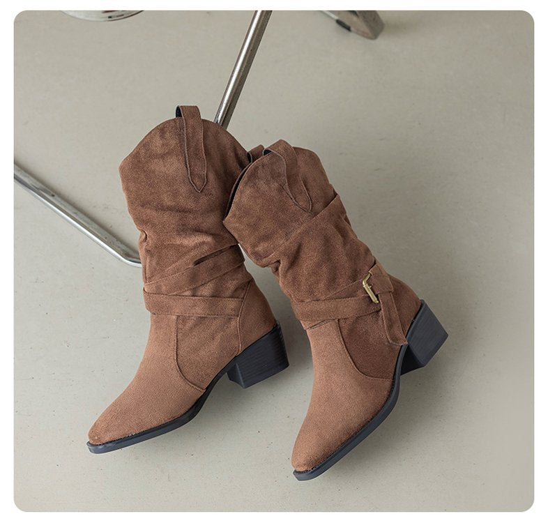 Western Stiefeletten Damen Blockabsatz Riemen Schuhe