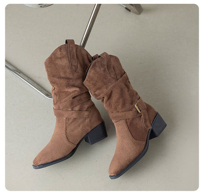 Western Stiefeletten Damen Blockabsatz Riemen Schuhe