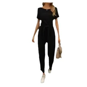 Damen Jumpsuit Weites Bein Mit Gürtel Elegant