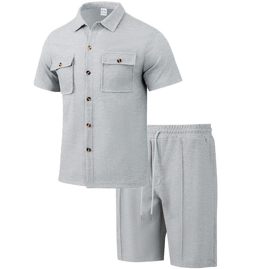 Herren Kurzarm Hemd mit Taschen und Shorts Sommer Set