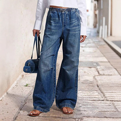 Damen Jeanshose Weite Bein Elastisch Lässig