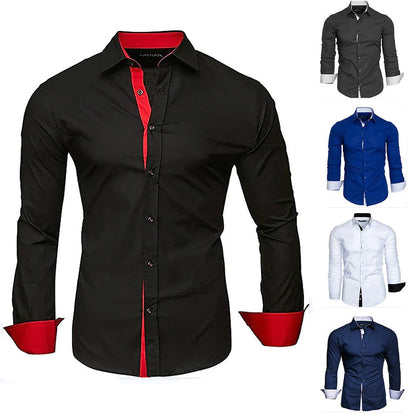 Elegantes Herren Langarmhemd Modern Kontrastmanschetten