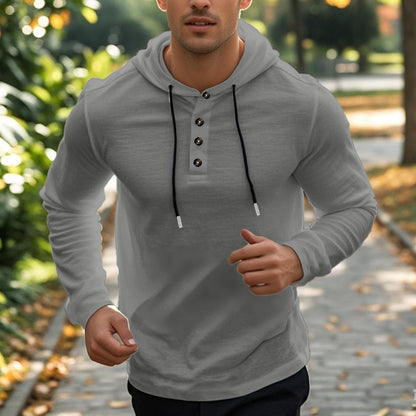 Herren Sport Hoodie Mit Kängurutasche und Knöpfen