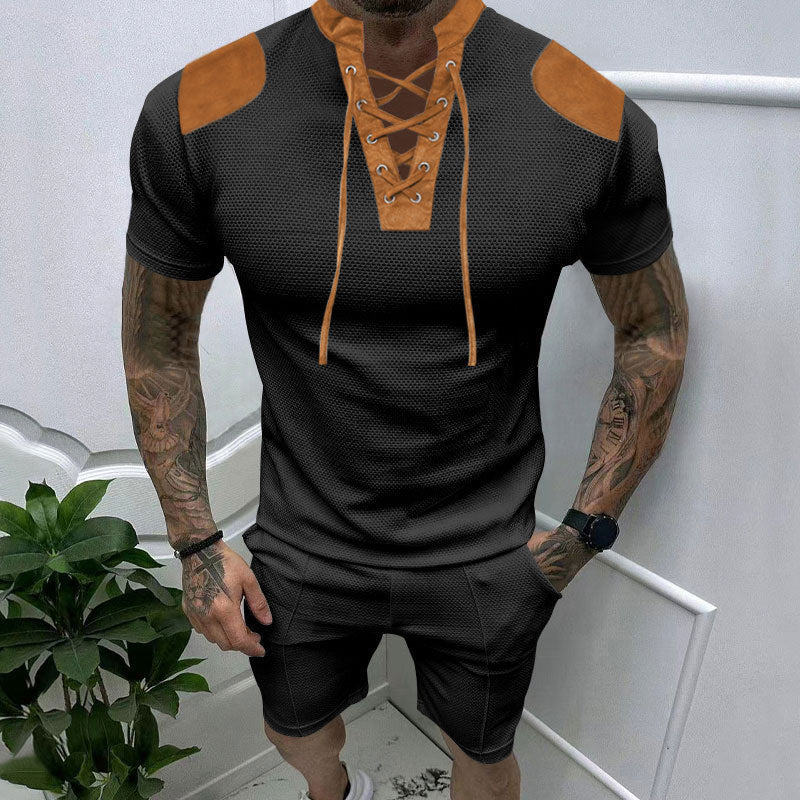 Herren Kurzarmshirt Modern Schnürdesign Berlin Style