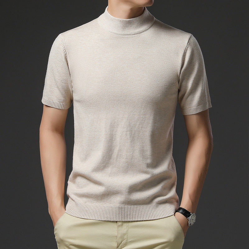 Herren Pullover Kurzarm Elegantes Design Hochgeschlossener Kragen