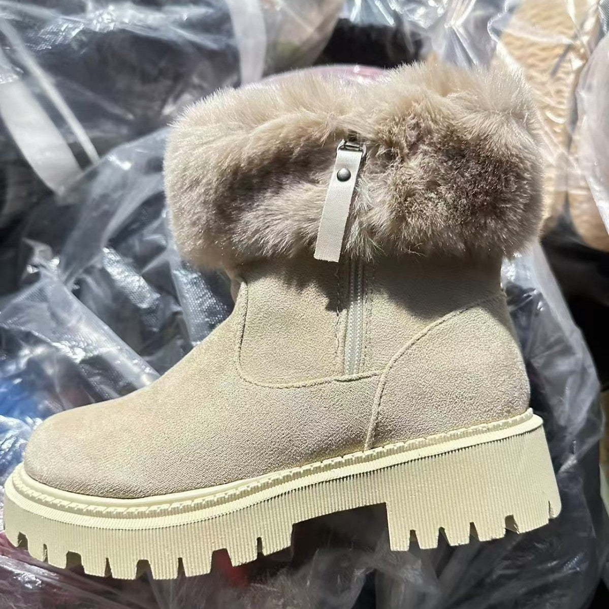 Damen Winterstiefel Gefüttert Warm mit Kunstfell und Rutschfesten Sohlen