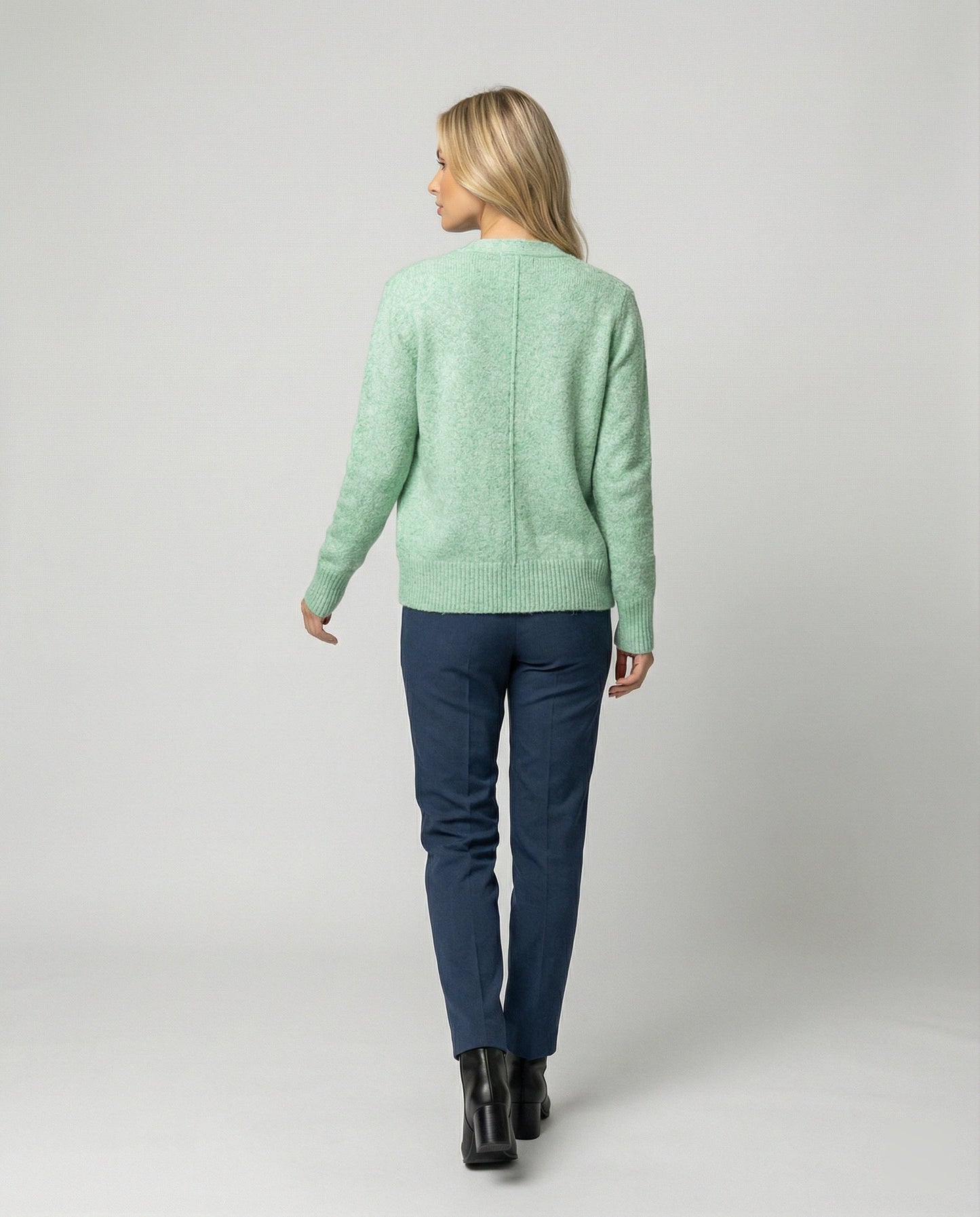 Damen Cardigan Hüftlang Feinstrick Melange mit Perlmuttknöpfen