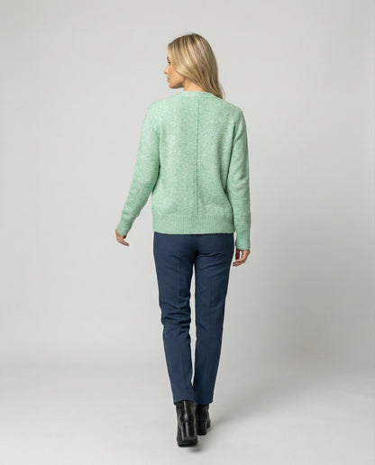 Damen Cardigan Hüftlang Feinstrick Melange mit Perlmuttknöpfen