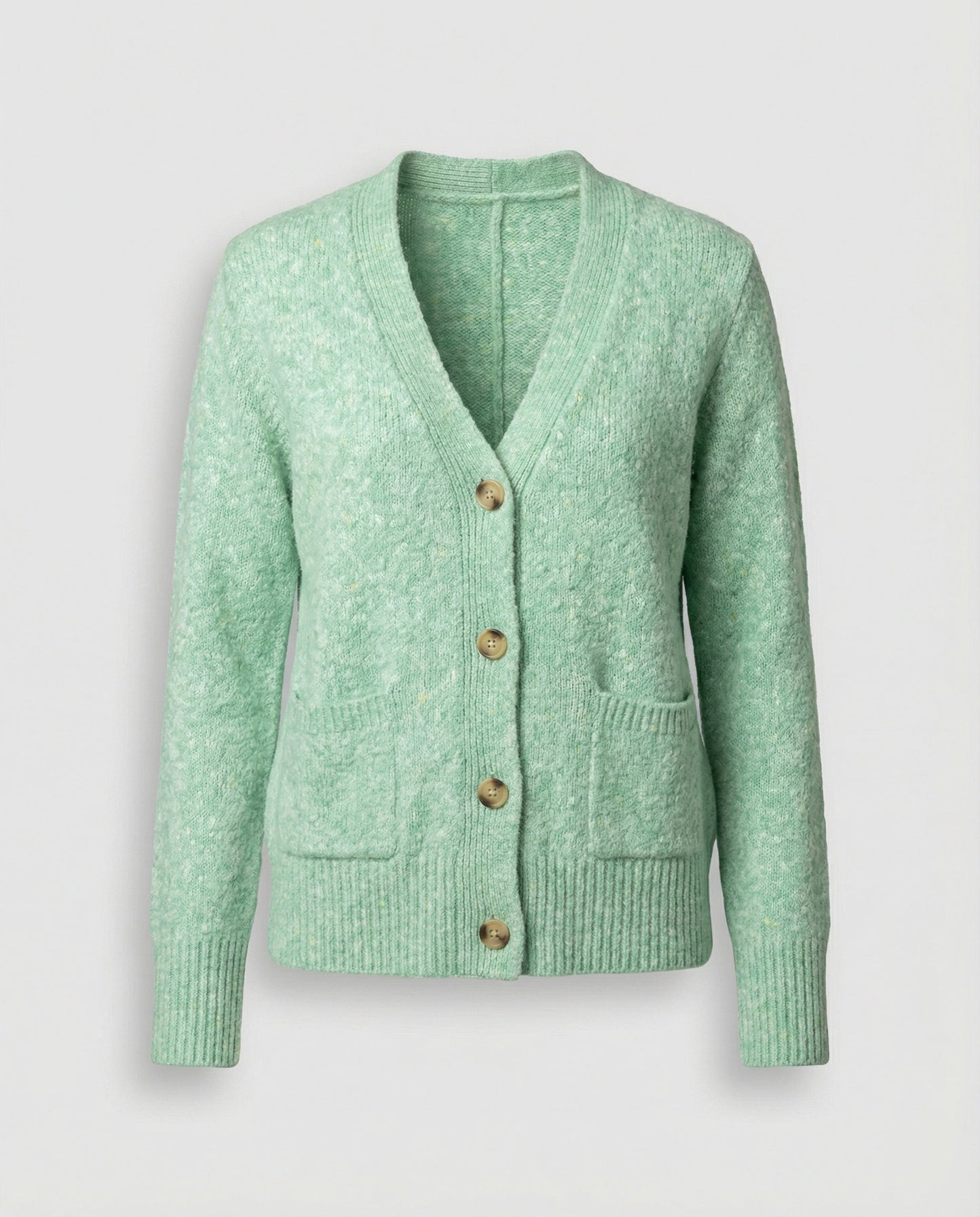 Damen Cardigan Hüftlang Feinstrick Melange mit Perlmuttknöpfen