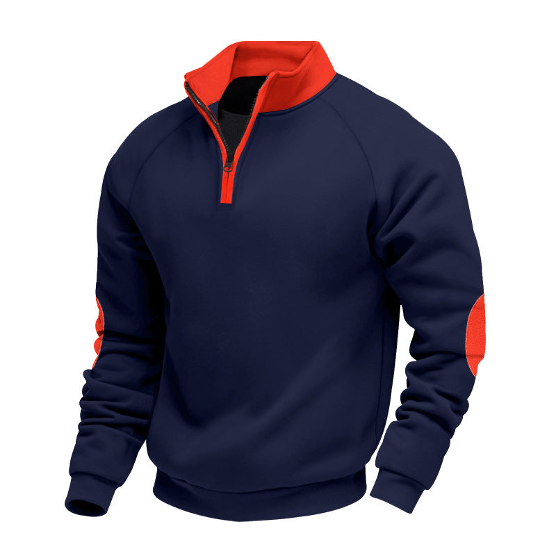 Herren Pullover Sportlich Reißverschluss Kontrastfarben