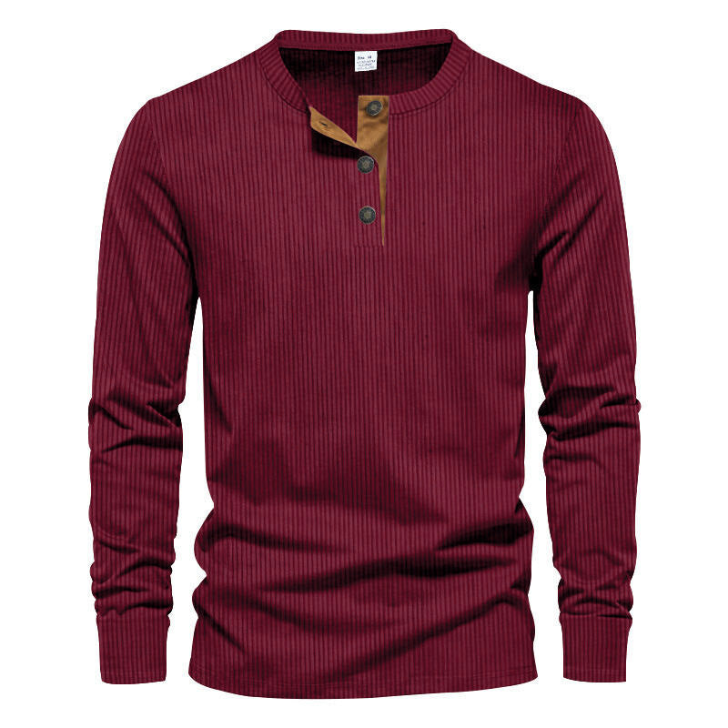 Herren Langarmshirt Strukturiert Modern Mit Knöpfen