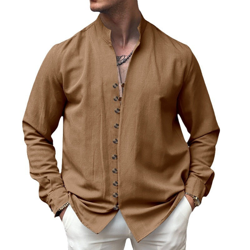 Herren Hemd Langarm Stehkragen Modern Knöpfe