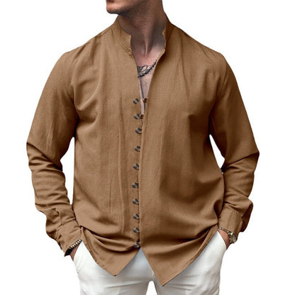 Herren Hemd Langarm Stehkragen Modern Knöpfe