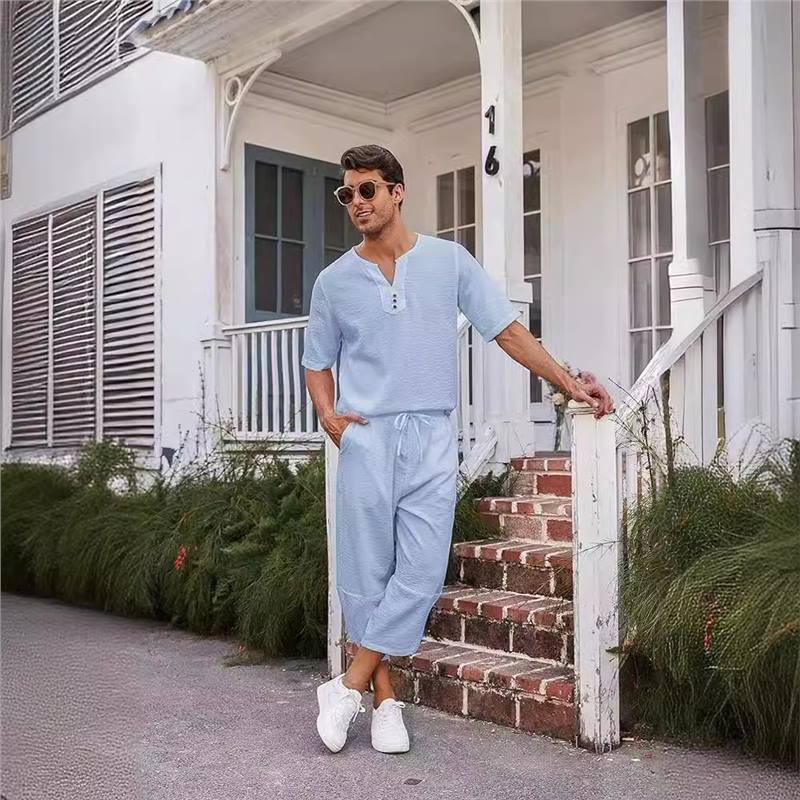 Herren Freizeitanzug-Set mit Knopfleiste Modern Stylisch