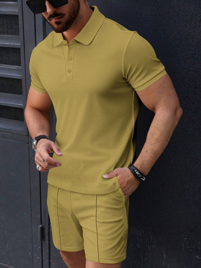 Herren Polohemd Kurzarm mit Shorts Set Sportlich Strukturiert