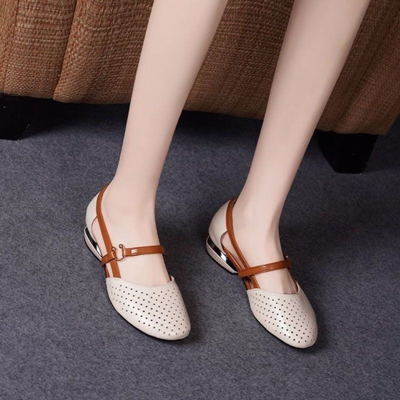 Damen Ballerinas Elegante Perforation Doppelriemen