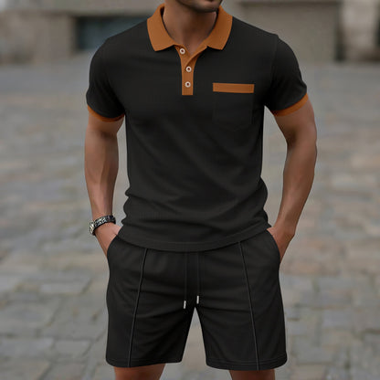 Herren Polohemd mit Poloshirt Optik und kurze Sporthose Set