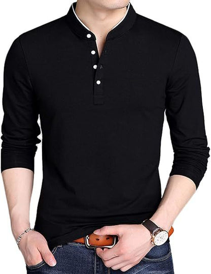 Herren Langarmshirt Modern mit Knopfleiste und Kragen