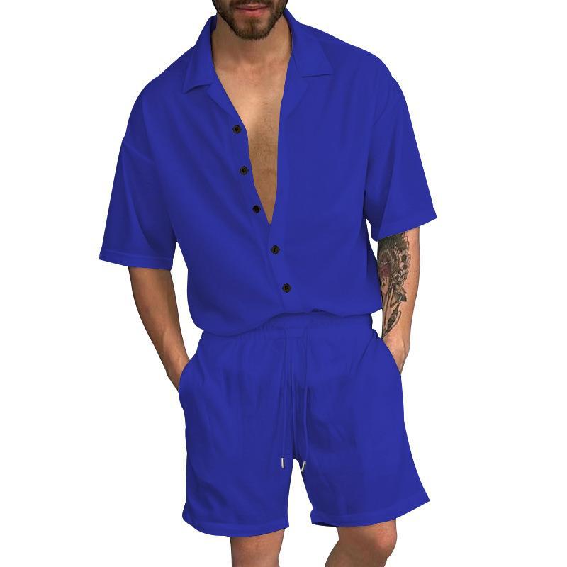 Herren Sommer Set Kurzarmhemd Elastische Shorts