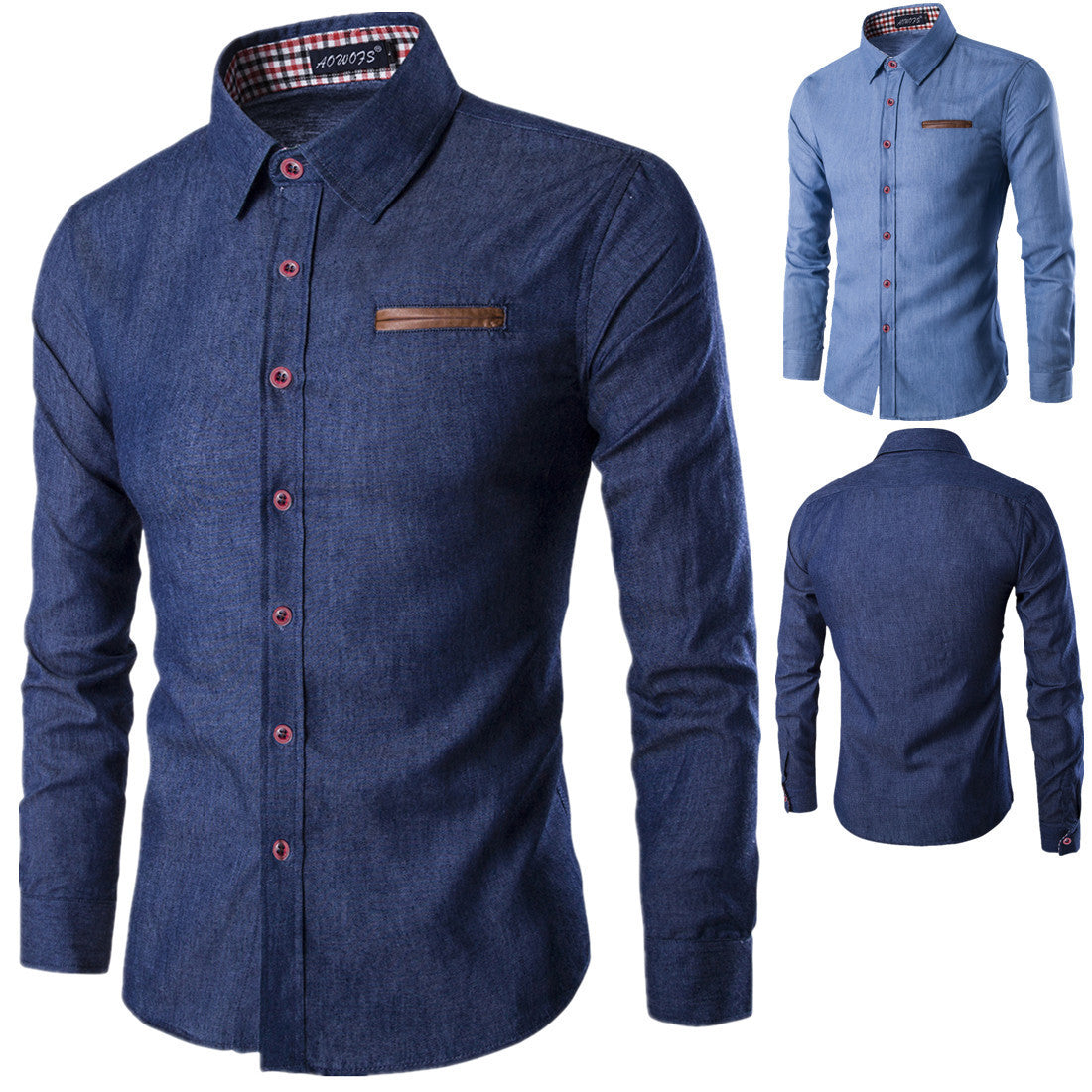 Herren Denim Hemd Langarm mit Kontrastknöpfen Modern - BerlinGlamour
