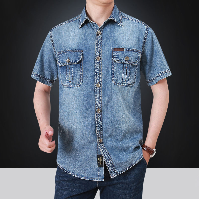 Herren Denim Hemd Kurzarm mit Taschen Modern Style