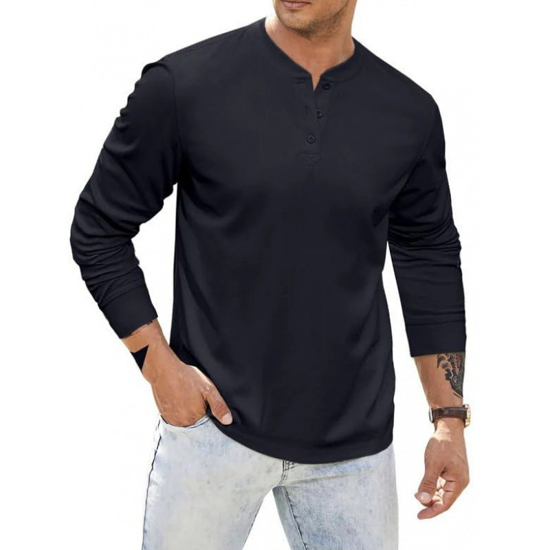 Herren Langarmshirt Knopfleiste Bequem Modern
