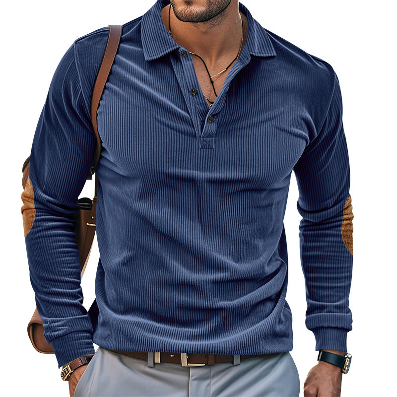 Herren Langarm-Shirt mit Rippenstoff und Contrast-Ellbogenpatches Modern