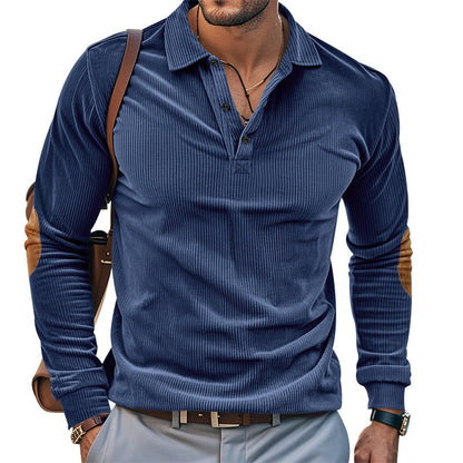 Herren Langarm-Shirt mit Rippenstoff und Contrast-Ellbogenpatches Modern