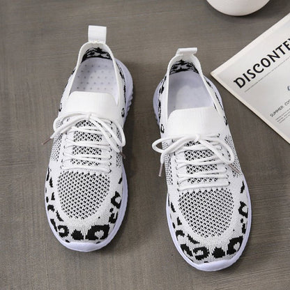Damen Sneaker Sportschuhe Mesh Obermaterial Tierprint Schwarz