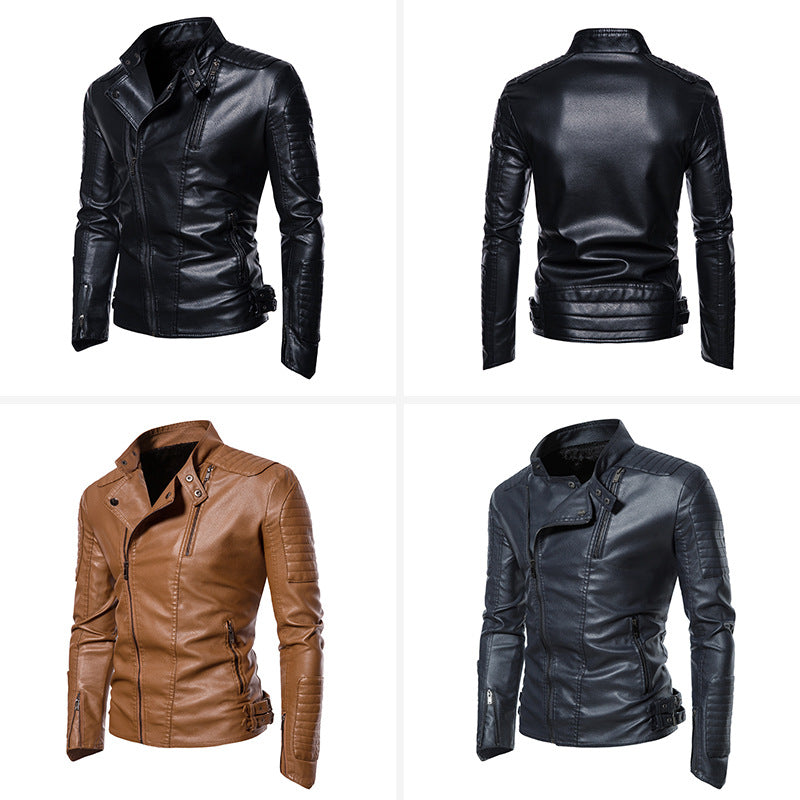 Leder Bikerjacke Herren Robust Reißverschluss Taschen Modern