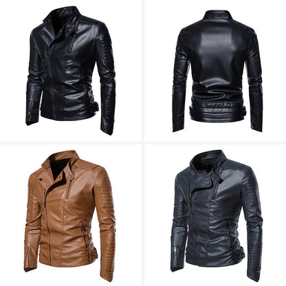 Leder Bikerjacke Herren Robust Reißverschluss Taschen Modern