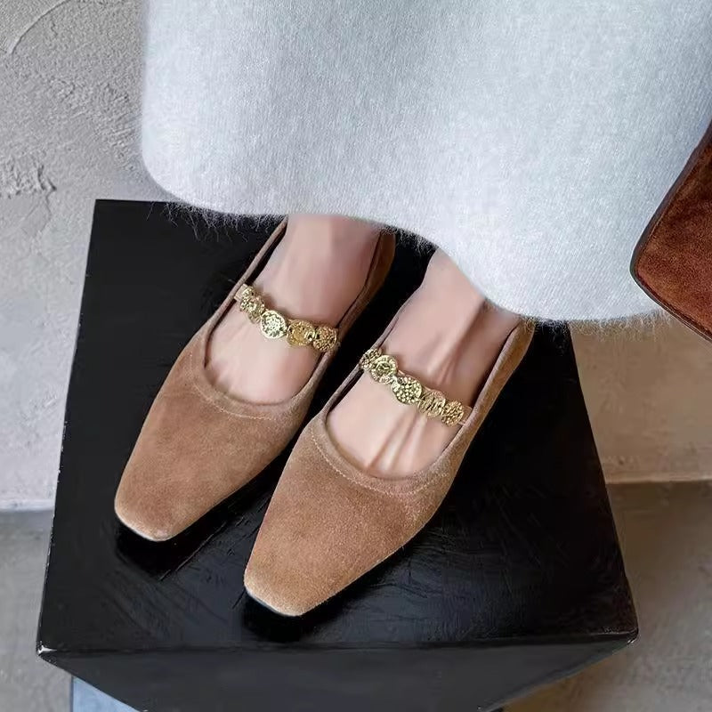 Damen Slingback Ballerinas Elegante Gold Dekoriert Bequem