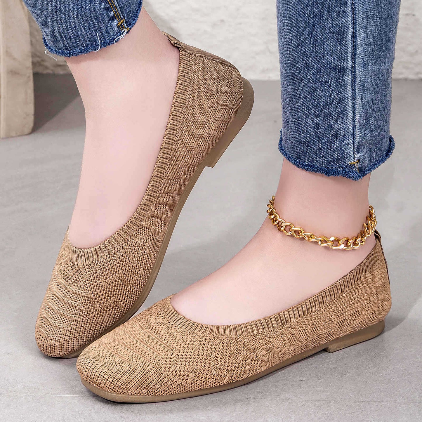 Damen Ballerinas Atmungsaktiv Strick Bequem Elegant - BerlinGlamour
