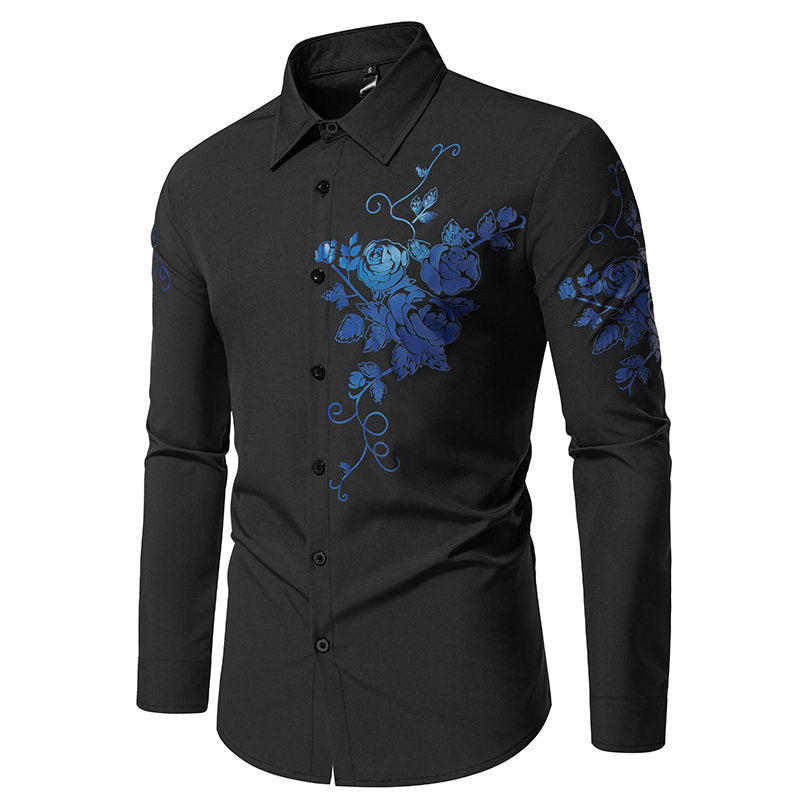 Herren Langarmhemd mit Blumen Stickereien Modern Style