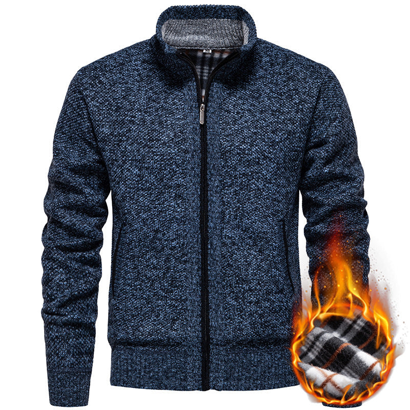 Herren Strickjacke Wärme mit Hochkragen und Reißverschluss