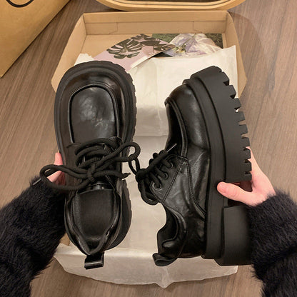 Damen Plattform Schnürschuhe Hoch Glänzend Robust - BerlinGlamour
