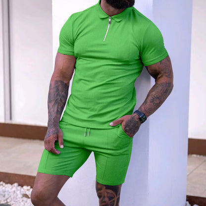 Herren Poloshirt Sportlich Reißverschluss mit passenden Shorts